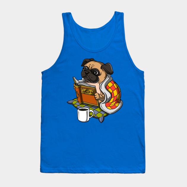 Pug Book Reading Dog Tank Top by underheaven